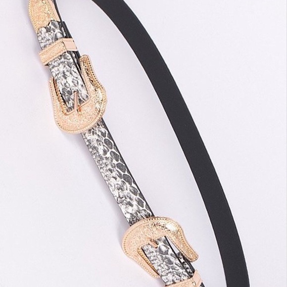 Double Buckle Snakeskin Belt - Picture 2 of 4